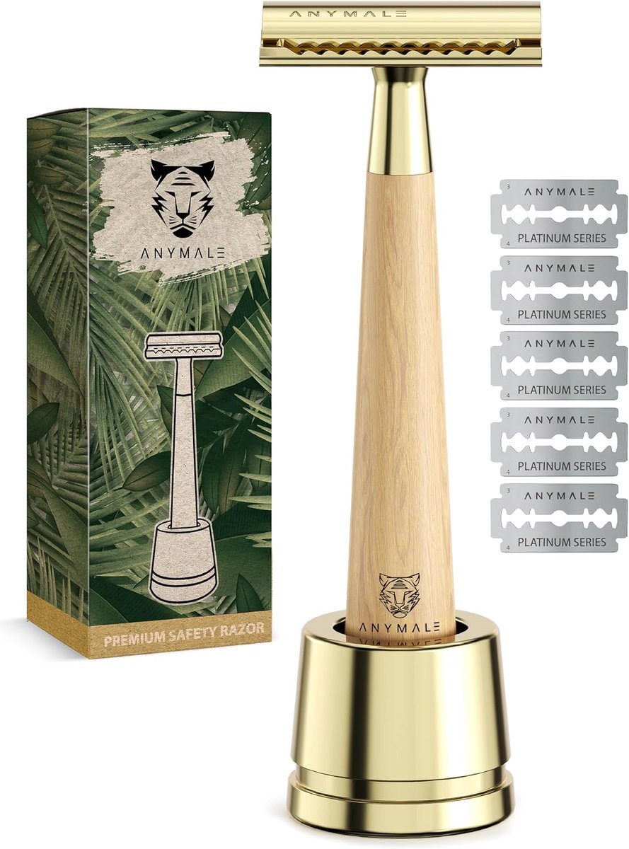 Maple Wood Razor Set with Stand and 5 ASTRA Blades, Zero Waste Shaver for Men and Women - ShopVlot