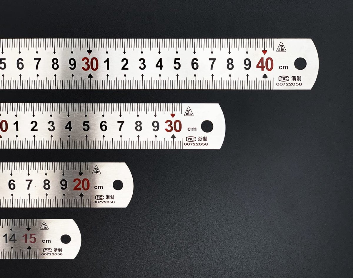 Set of 4 Stainless Steel Rulers 40 cm 30 cm 20 cm 15 cm Stainless Steel Ruler with Metric and Roof Rack Double Sided - ShopVlot