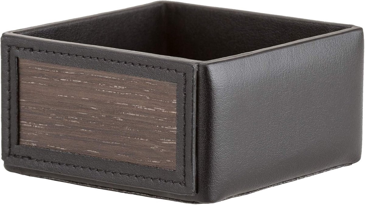 Paperclip dispenser zwart leer - rook eikenhout - luxe design - stevige grip - ShopVlot