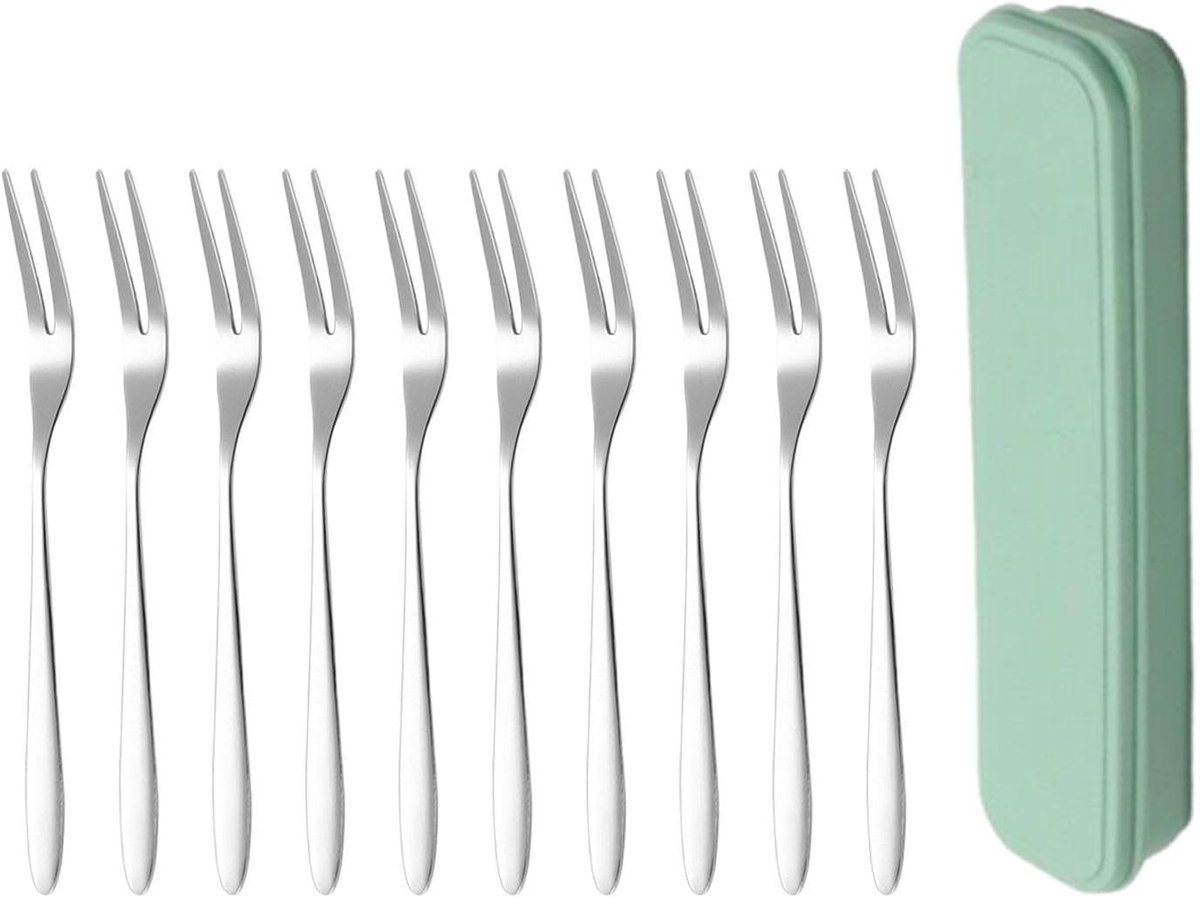 Fruitvorken 10 stuks - RVS - Met opbergdoos - Ideaal voor fruit en dessert - ShopVlot