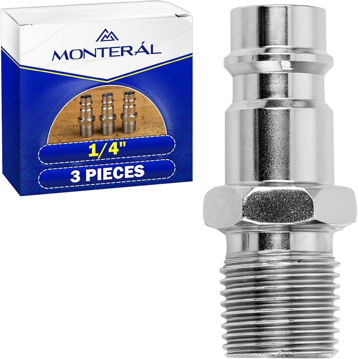 persluchtsnelverbinders 1/4 inch buitendraad - 3 stuks - snelaansluiting - tot 15 bar werkdruk - ShopVlot
