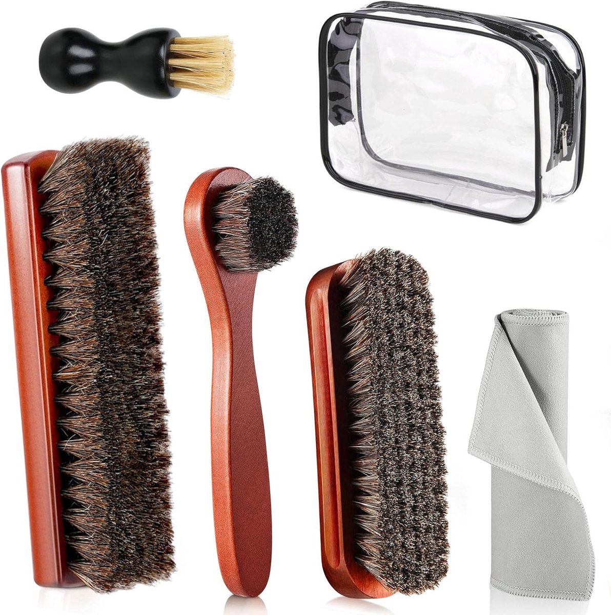 Foam Polish Set - 6 Wildskin Lederen Borstels - Inclusief Schoonmaakdoek en Opbergtas - Voor Leer en Suède - ShopVlot