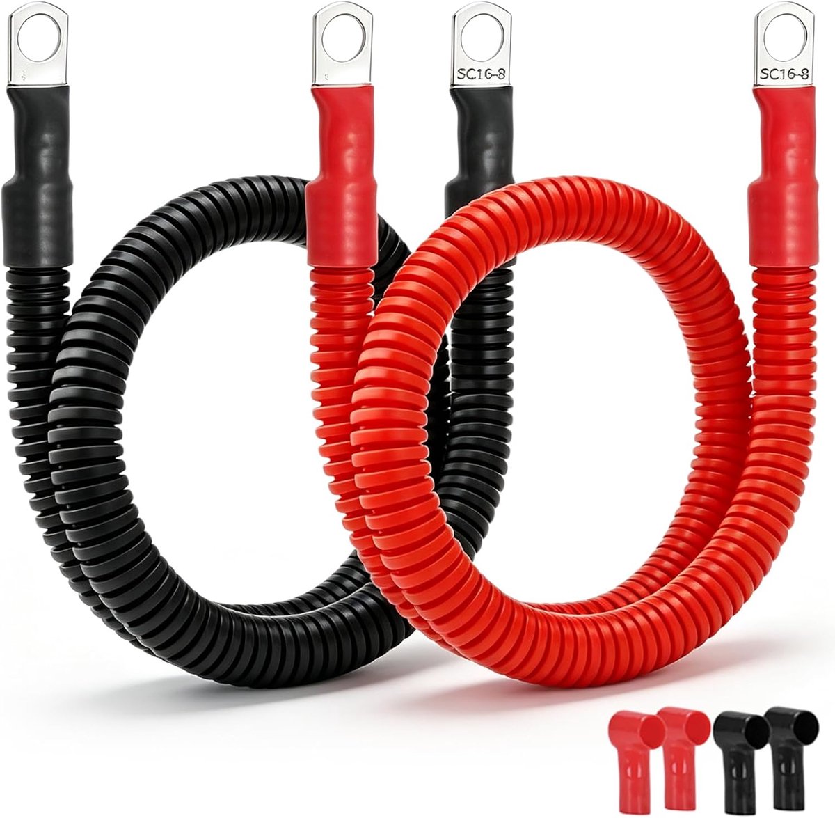 Accukabel 50 mm² 30 cm - siliconen kabel - M8 ringklemmen - optimale stroomoverdracht - ShopVlot