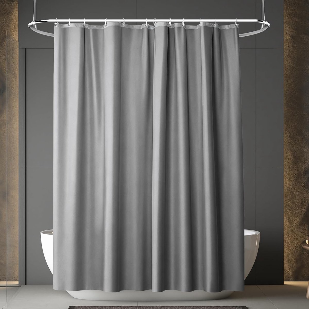 Douchegordijn 180 x 180 cm - grijs textiel - anti-schimmel - waterdicht en wasbaar - ShopVlot