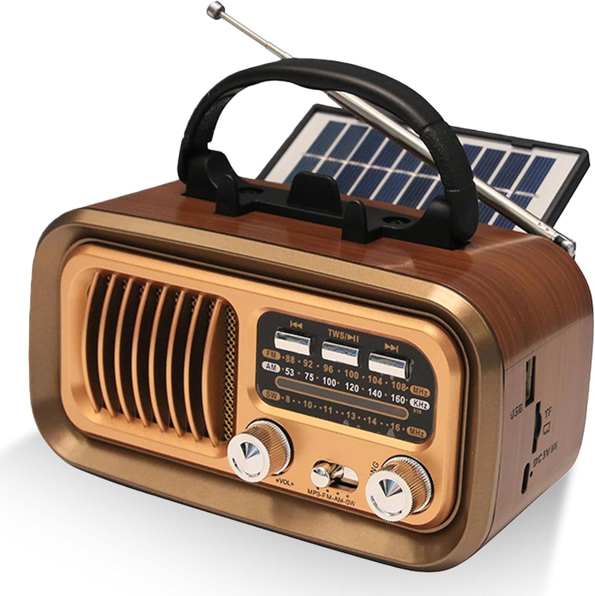 Draagbare retro radio met Bluetooth - zonnepaneel - multifunctioneel - ideaal voor onderweg - ShopVlot