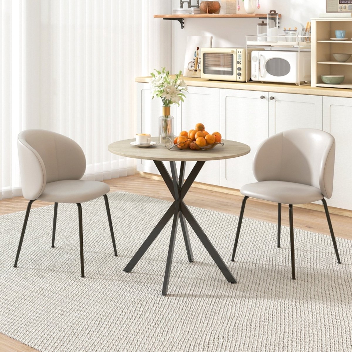 MODFU Eettafel - Rond Voor 2 Personen - Industrieel - Hout En Metaal - Eikenkleur - 80 X 75 Cm