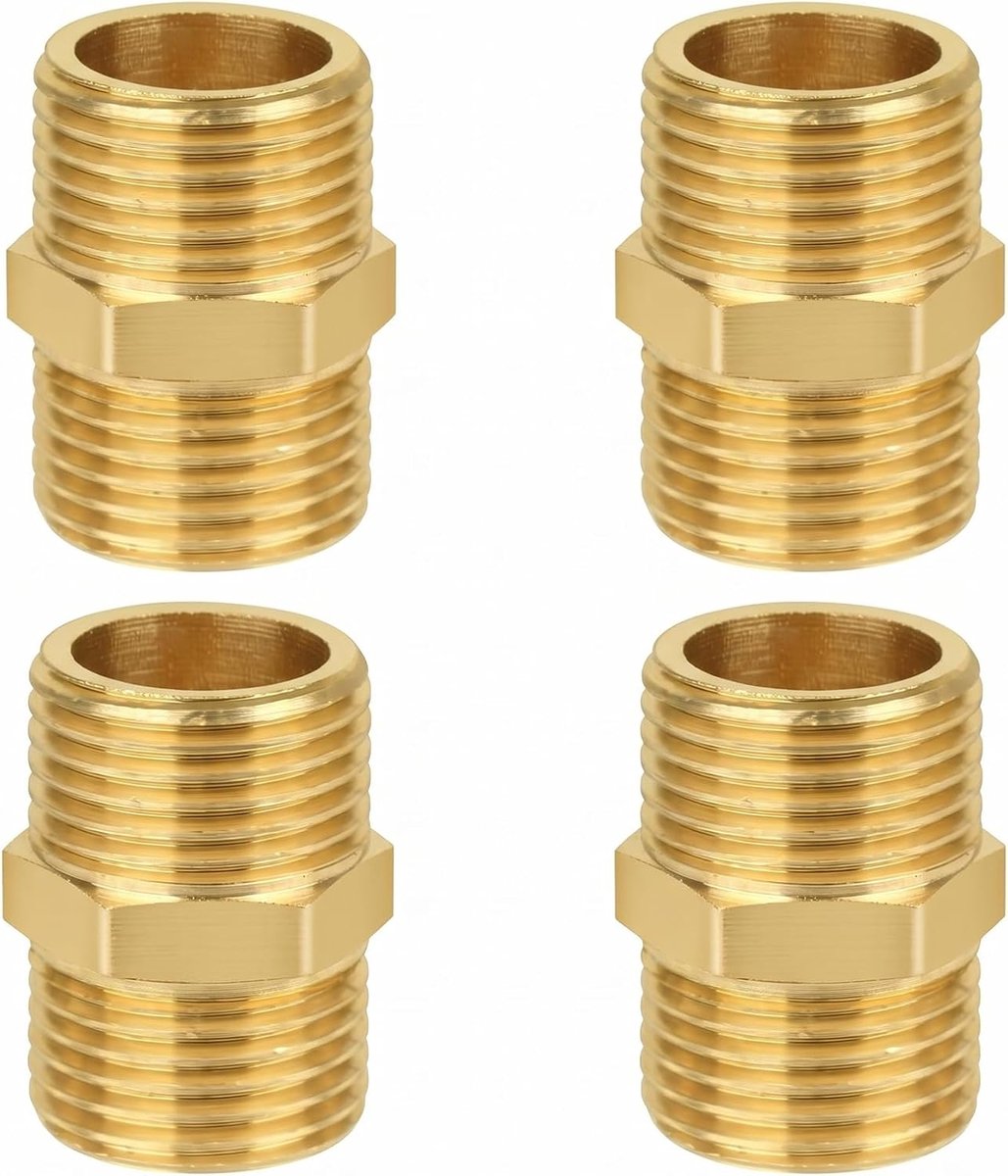 Dubbele nippels 1/2 inch - messing buitendraad - zeskant-dubbele aansluiting - geschikt voor verwarmingssystemen - ShopVlot