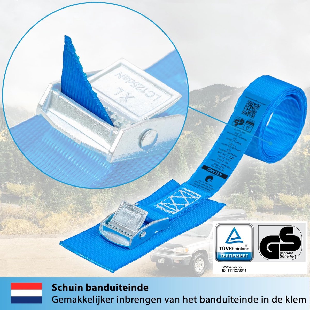 Lashingsband 4 x 4 m - 25 mm - Gevoerde met klemvergrendeling - Ideaal voor het veiligstellen van wasmachines - ShopVlot