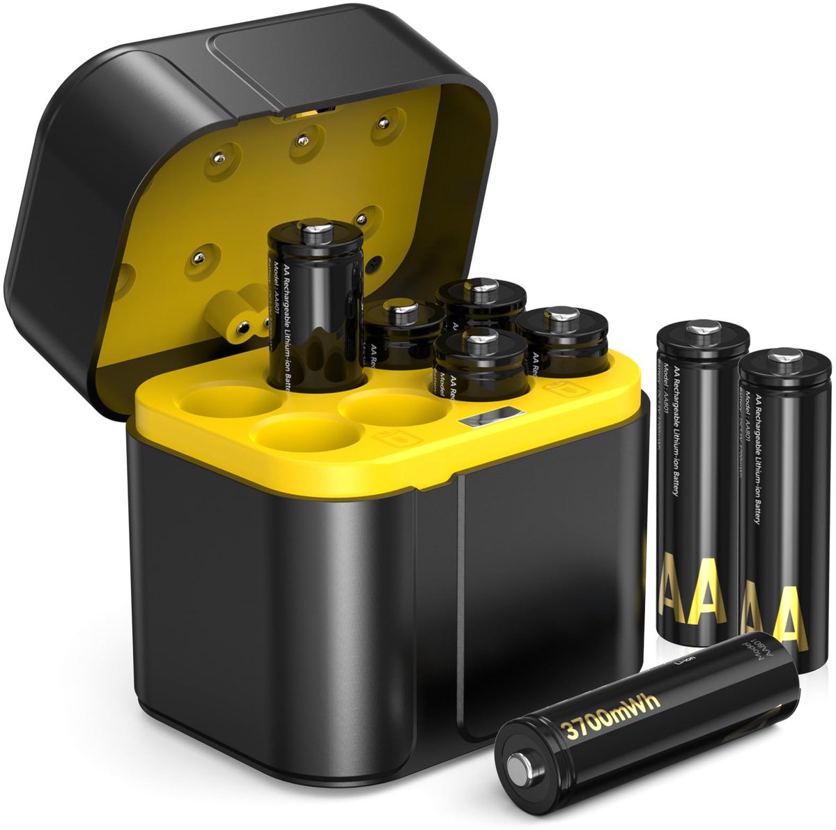 Oplaadbare lithium-AA-batterijen 8 stuks - met oplader - hoge capaciteit 3700 mWh - tot 2000 laadcycli - ShopVlot