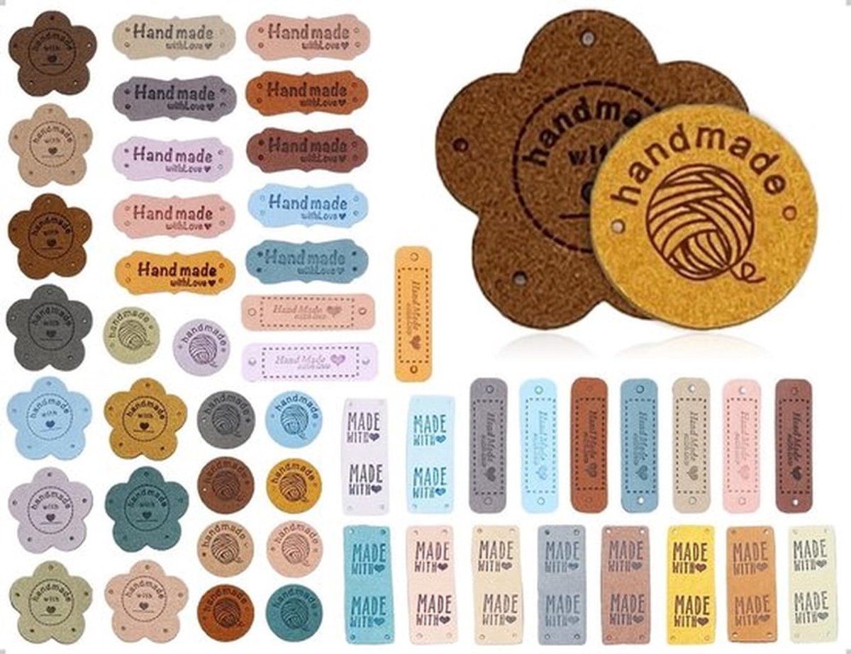 Etiketten Handgemaakt - 50 Stuks - Kledinglabels - Microvezel - Reliëfetiketten - Unieke Patronen - Duurzaam en Zacht