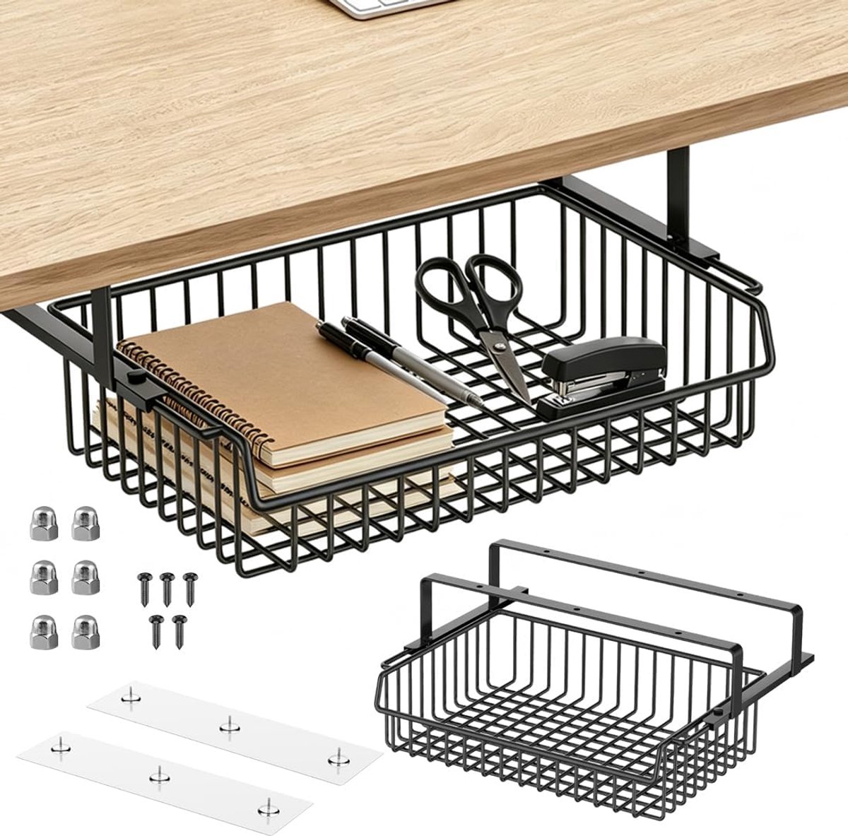 Onderbouwlade 37 x 25 x 11 cm - Zwart - Grote capaciteit - Ruimtebesparende bureau-organizer - ShopVlot