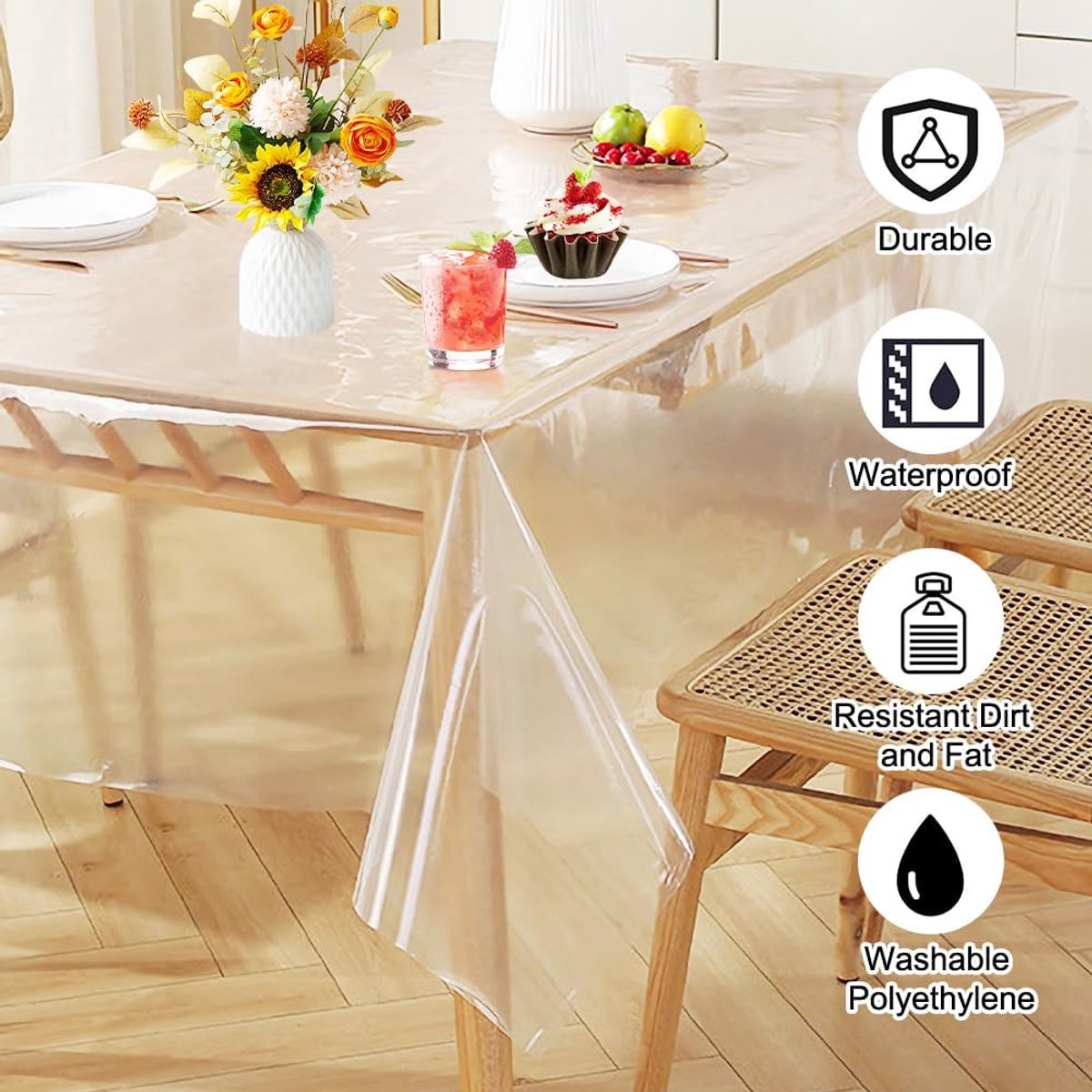 Tafellaken transparant 100x140cm - PVC film - waterdicht en vetafstotend - beschermt je tafel - ShopVlot