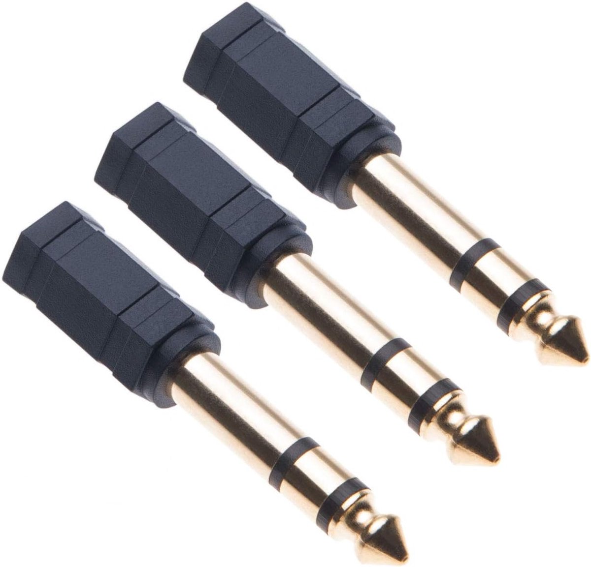 AUX adapter 6.35mm naar 3.5mm - 3 pack - goudgeplateerde connectoren - ideaal voor hoofdtelefoons - ShopVlot
