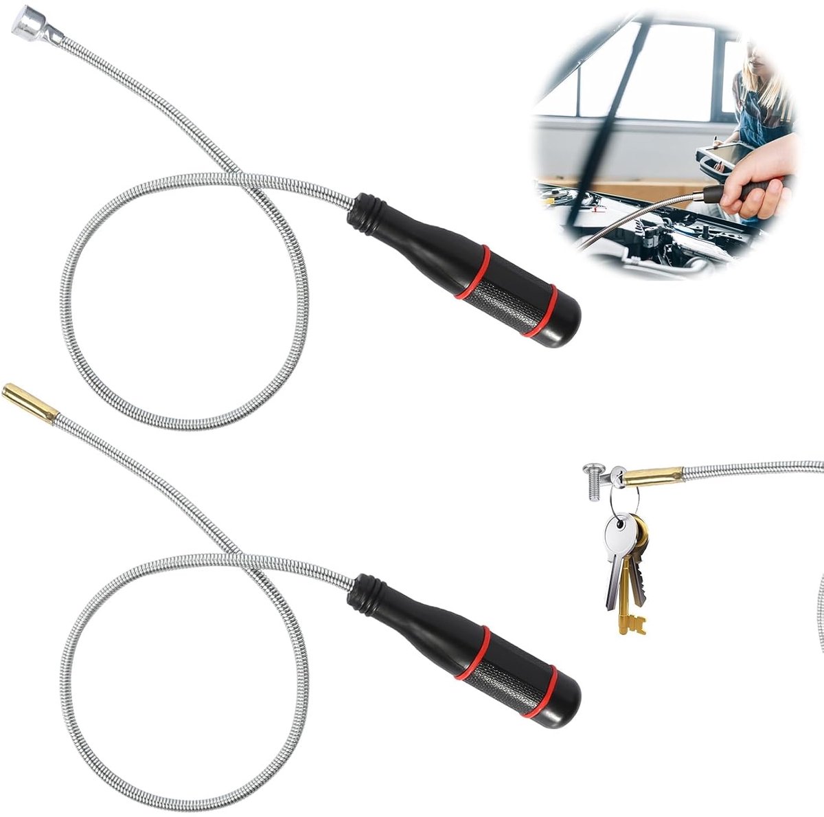 2 Pieces Magnetic Lifter Magnetic Rod Gripper with 500mm Flexible Gooseneck Portable Bendable Magnetic Gripper, Bar - ShopVlot