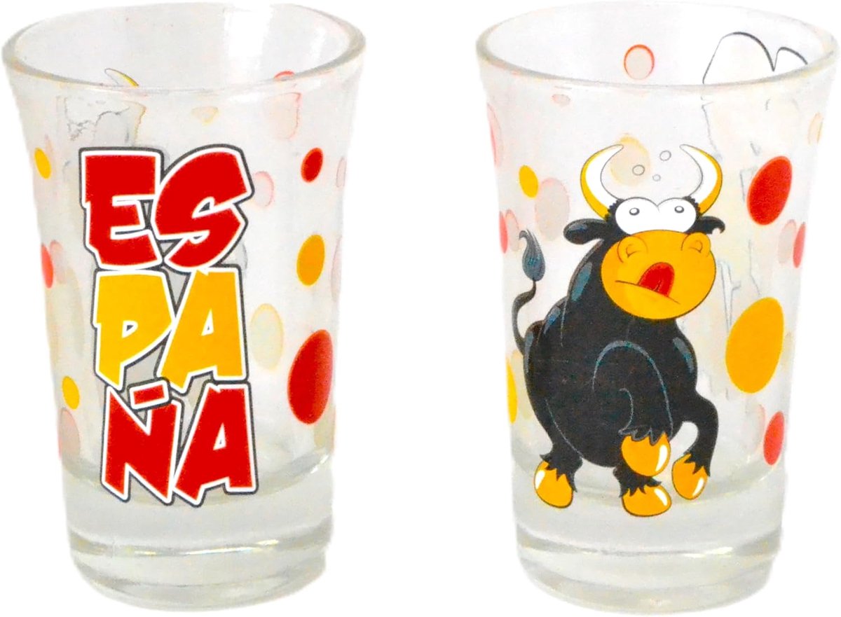 Genérico Borrelglazen Spanje, stier-design, glas, transparant, 40 ml, 2 stuks - ShopVlot