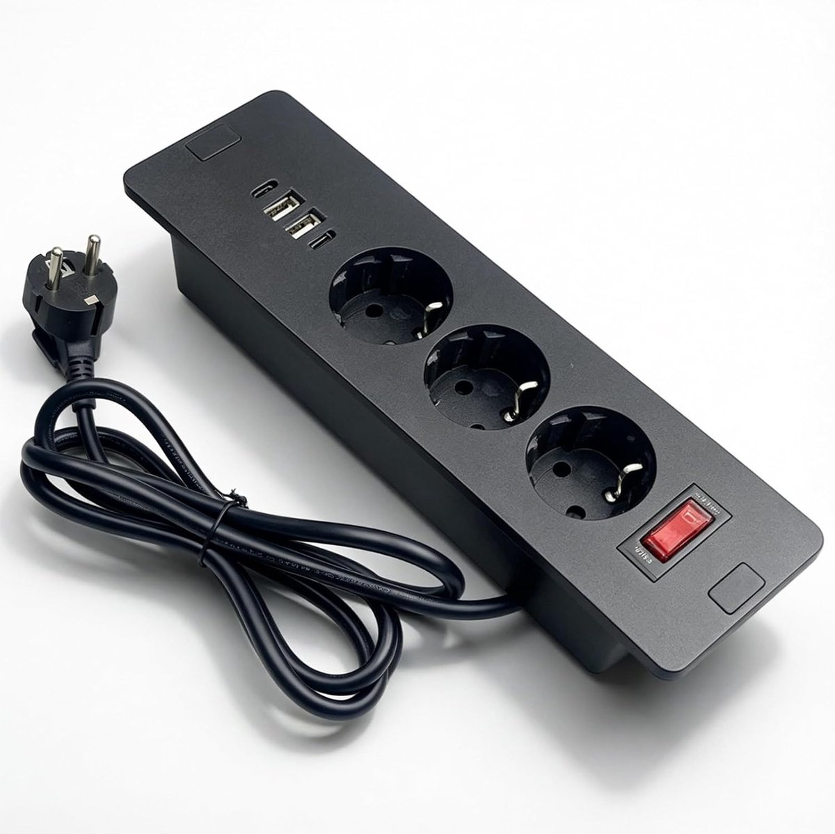 3-voudig inbouwstopcontact, tafelstopcontact, stekkerdoos, tafelblad stopcontact met USB C, laden stopcontact met 3 - ShopVlot