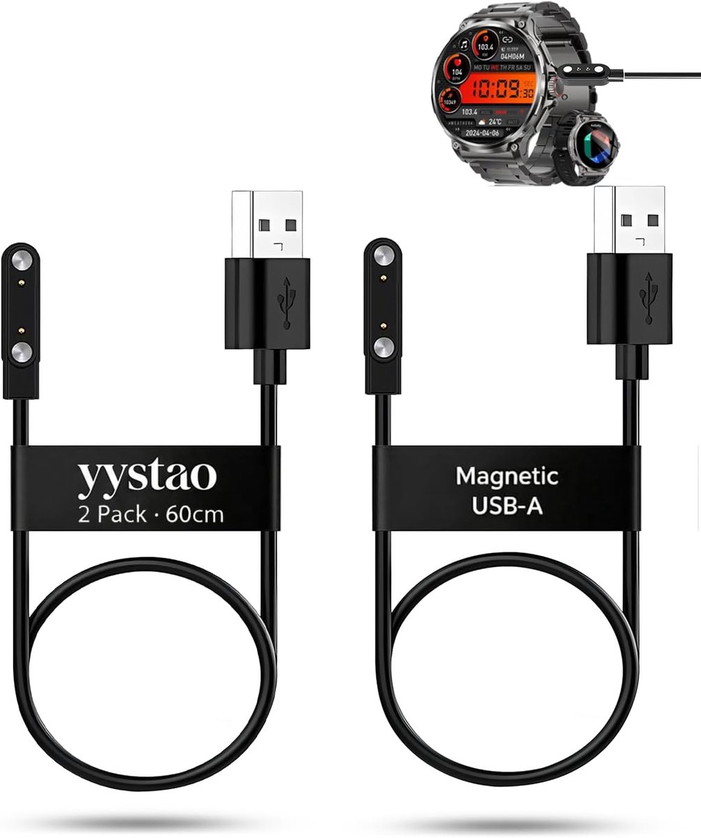 2 stuks oplaadkabels voor BANLVS V69 smartwatch 1,92 inch, stabiele magnetische USB-A vervangende oplaadkabel - ShopVlot