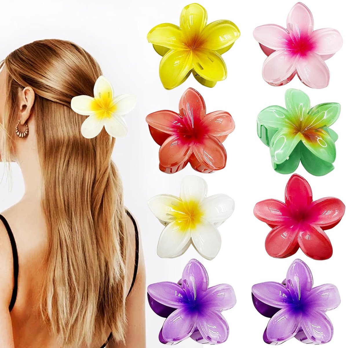 Floral Hair Clips 8 Pieces Flower Hair Clips Hawaiian Flower Clips Large Hair Clips Non-Slip Floral Hair Clips for - ShopVlot