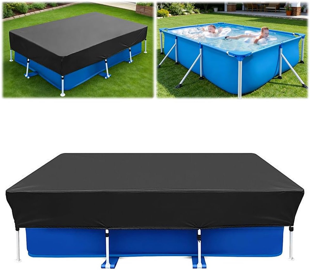 Pool Cover, Rectangular, 225 x 150 x 30 cm, Summer and Winter, Protects Dust, Leaves, Wind and Sun, PE Double Coated - ShopVlot