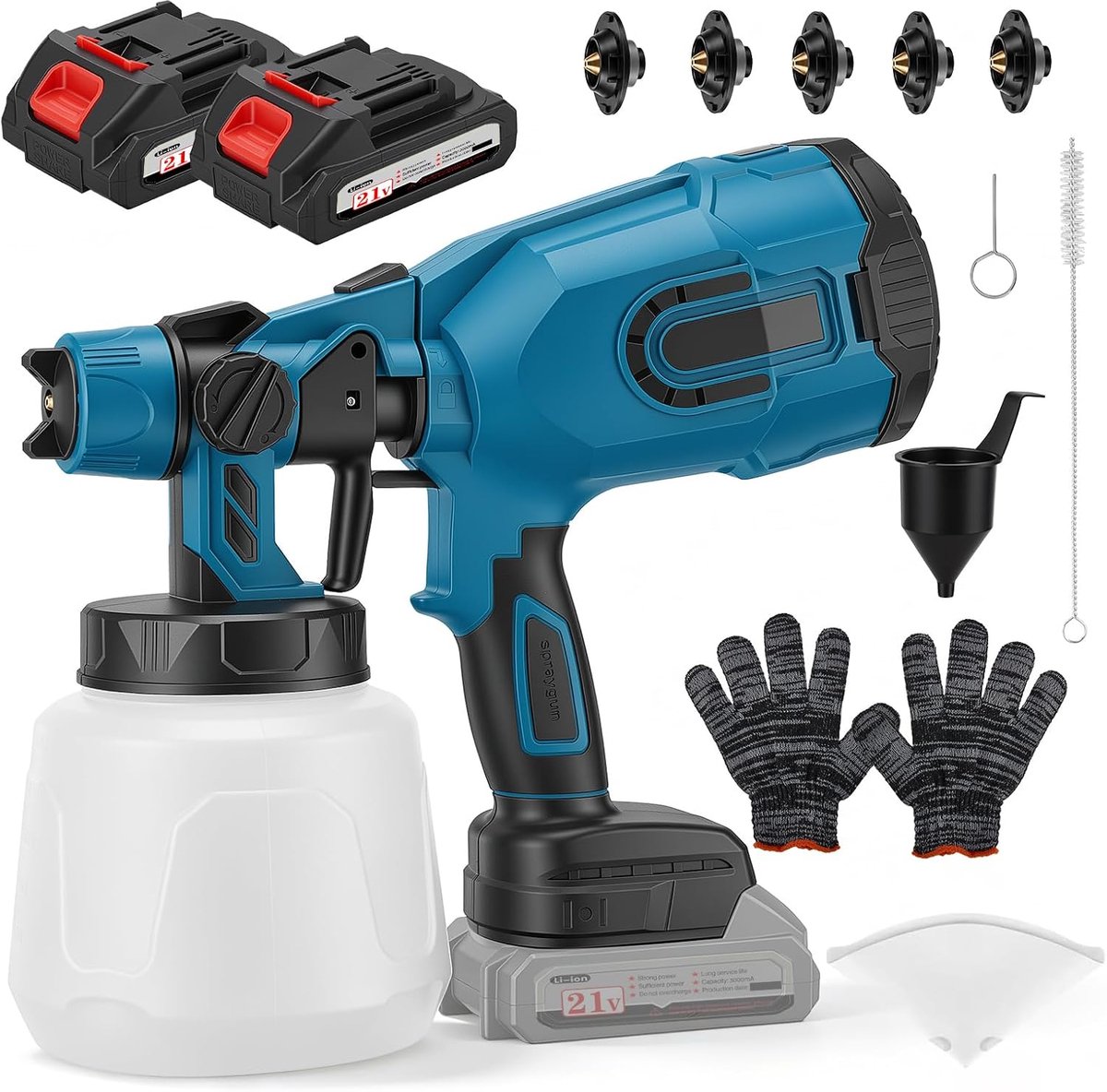 Battery Paint Spray System, Spray Gun, Wall Paint with 21 V, Battery Paint Spray Gun with 5 Nozzles, Battery Spray Gun - ShopVlot