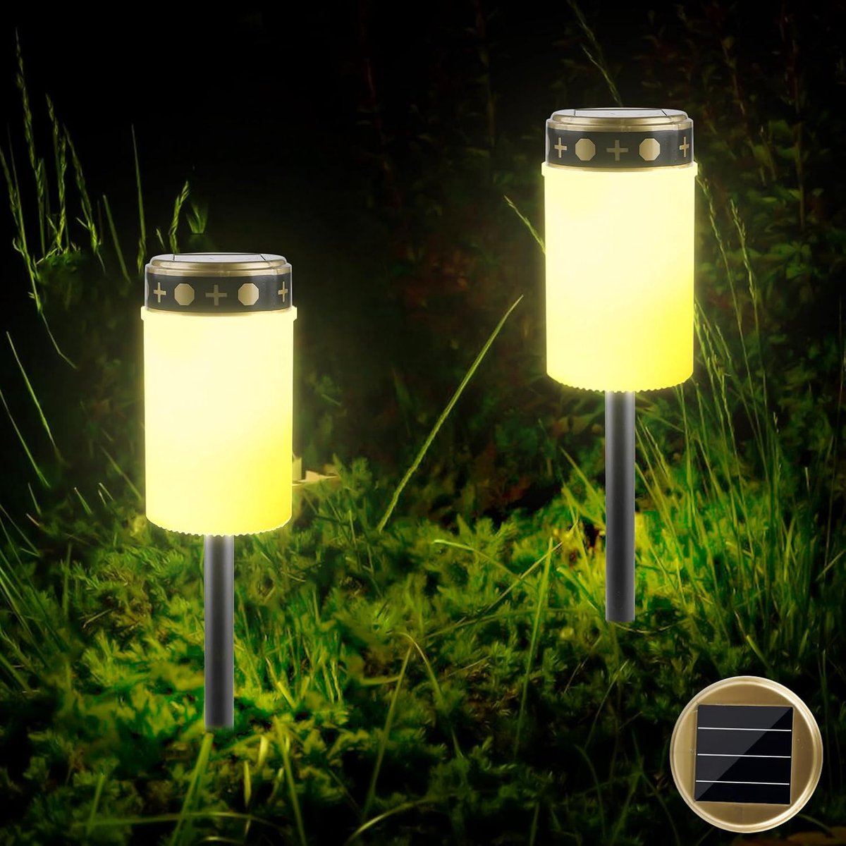 Set of 2 grave lamps: solar grave lamp, LED grave lamp energy, waterproof, light sensor, grave candle with ground - ShopVlot