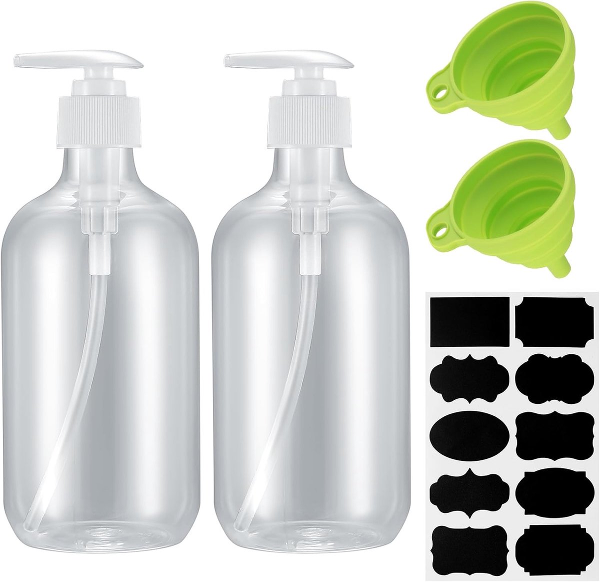 Refillable Empty Shampoo Bottles, Pack of 2, Clear, 500 ml, Shampoo Bottle with Pump Dispenser, Liquid Soap Dispenser - ShopVlot