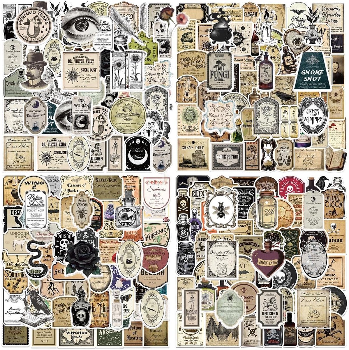 200 Horrordrankstickers, Donkere Grappige Stickers, Vakantie-Horrordecoraties, Handgemaakte Creatieve Decoraties - ShopVlot