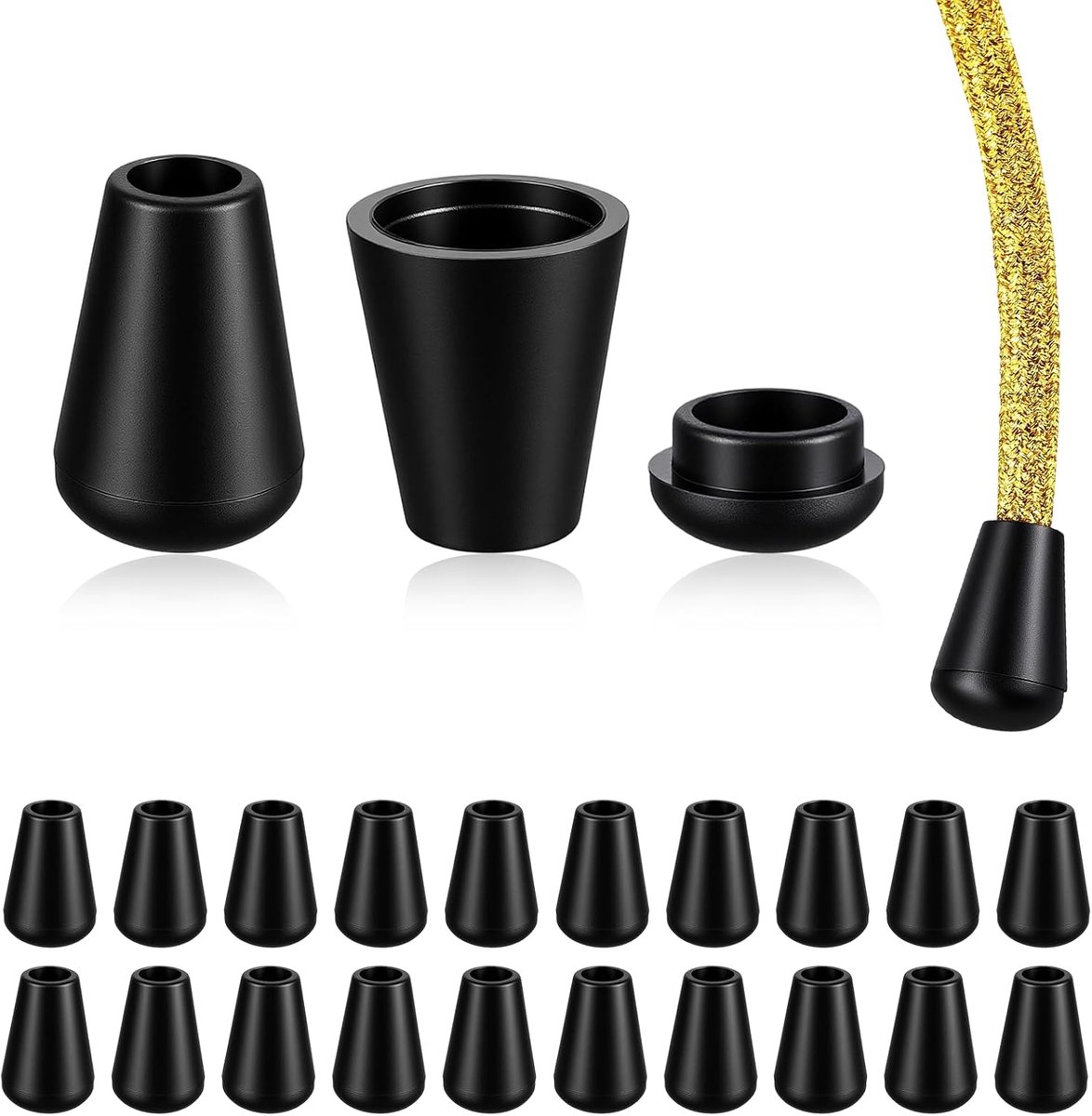 50 stuks koordeindkappen zwart, koordstopper, kunststof sluitkappen, koordeindstukken, knevelclip met deksel - ShopVlot
