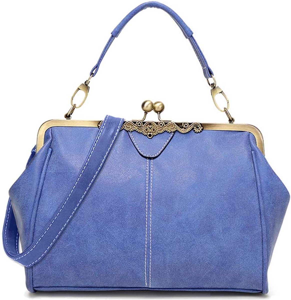Women Vintage Small Retro Handbags Kiss Lock Crossbody Wallet Frosted Leather Messenger Bag Tote, Blue, One Size - ShopVlot