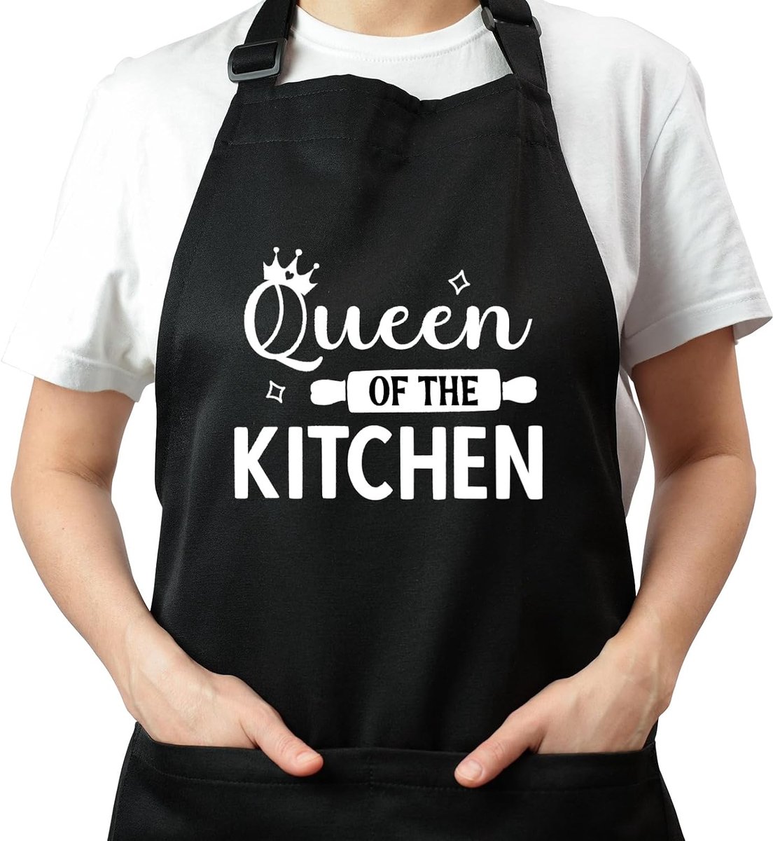 Women's Black Cotton BBQ Apron with Pockets, Funny Kitchen Apron, One Size Fits All - ShopVlot