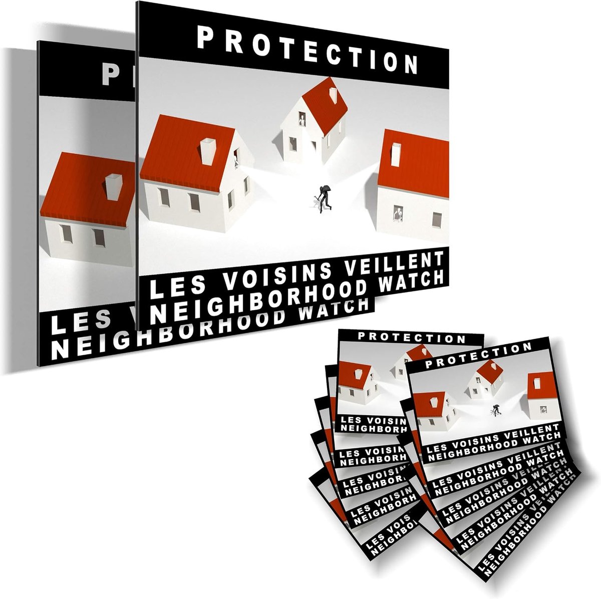 Set of 2 rigid plates + 10 rectangular stickers Protection neighbors guard - deterrent for thieves. - ShopVlot