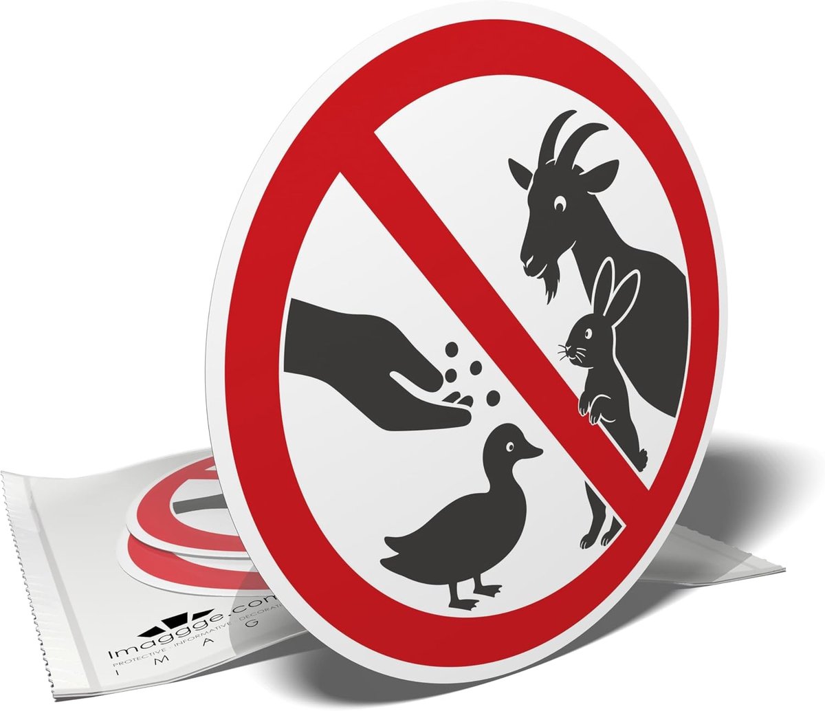 Set van 3 stickers "Ne pas nourrir les animaux" - Signaalverbod - diameter 10 cm - water- en uv-bestendig - ShopVlot
