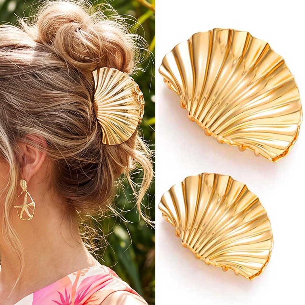 Zoestar Seashell Hair Claw Clips Gold Metal Hair Clip Claw Shell Hair Clips Beach Decorative Hair Accessories for - ShopVlot