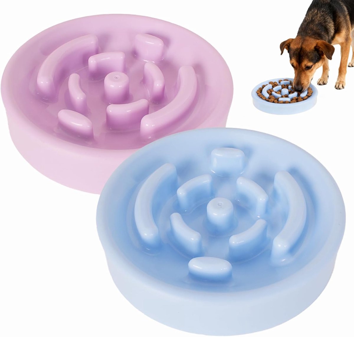 2 Pcs Dog Slow Feeder Bowl Set, Dog Bowl to Delay Eating, Choking, Puzzle Interactive Cat Slow Feeder Bowl for - ShopVlot