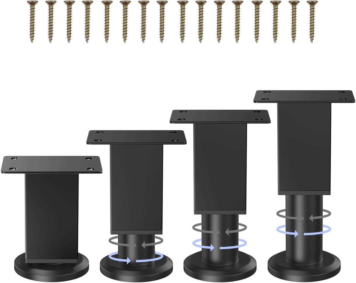 4 pieces furniture legs, black, square, adjustable, 8-12cm - ShopVlot