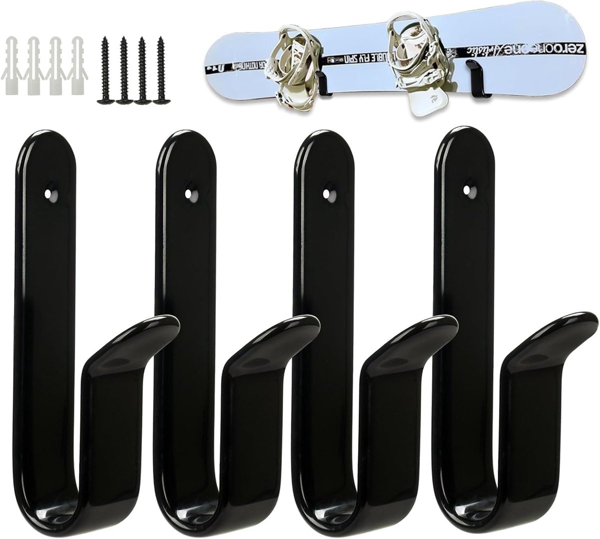 Wall Mount for Snowboard, Horizontal Skateboard, Wall Mounts, with Screws, Storage Hooks for Room, Garage - ShopVlot