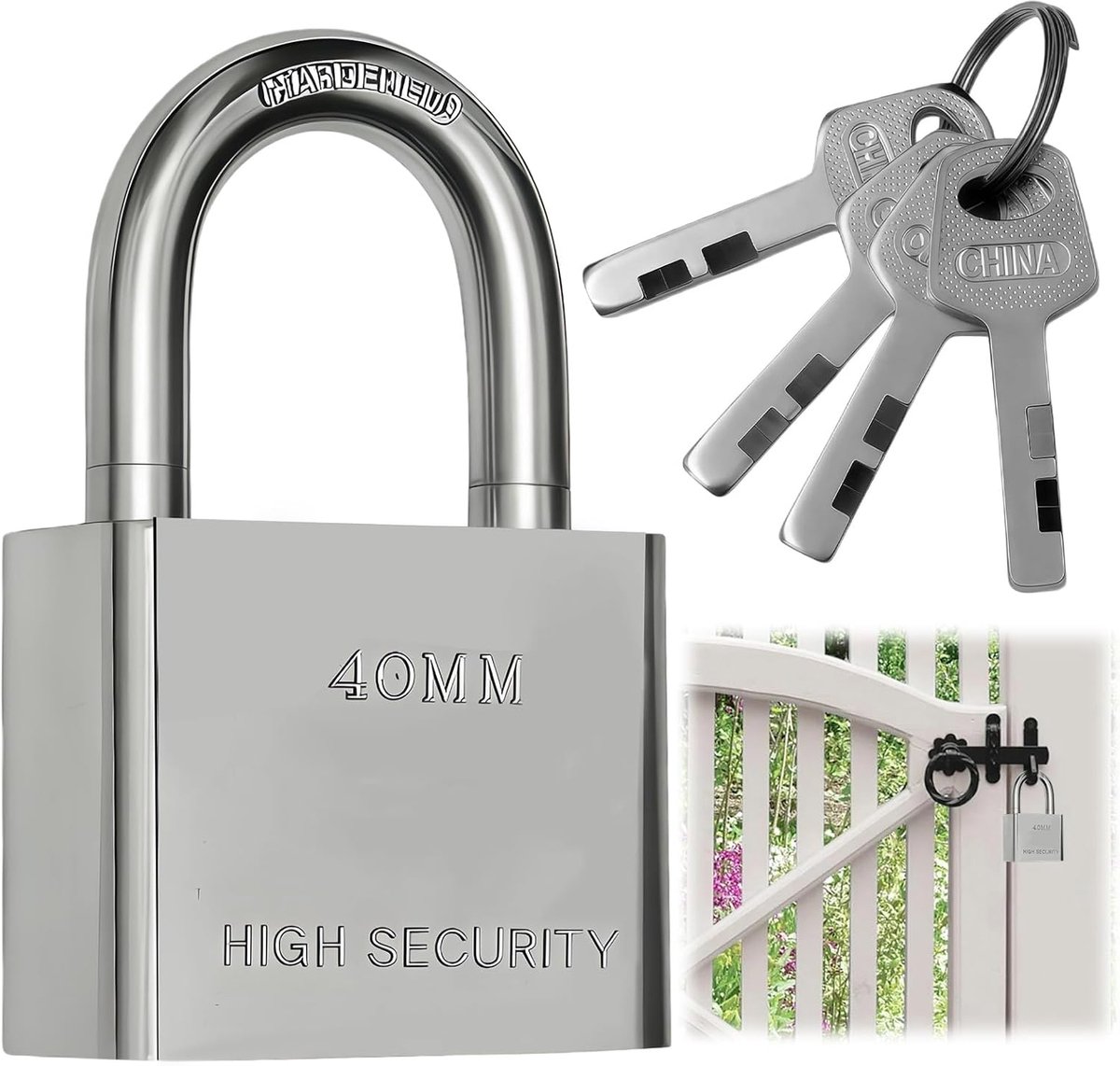 Hangslot, zwaar roestvrij stalen slot met 4 sleutels, 40 mm, weerbestendig binnenwerk, roestvrij hangsloten - ShopVlot