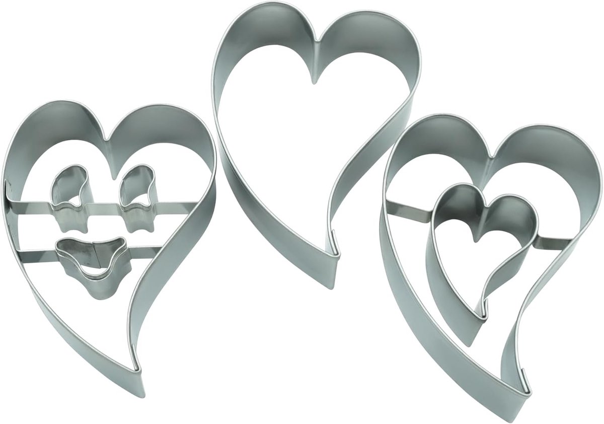 BekkiB - Set of 3 cutters "Heart" - diameter approx. 6.5 x 4.8 cm - Heart cutter and 2 Linzer cutters - ShopVlot