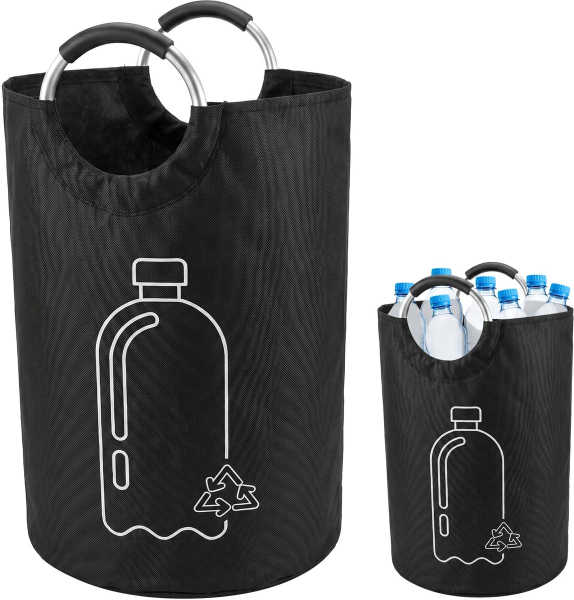Opbergflessen, verzamelcontainer, groot, 72 x 38 cm, flessenverzamelaar, leeg van vliesstof, opvouwbare opbergflessen, tas voor keuken en oud papier, waszak met handgrepen