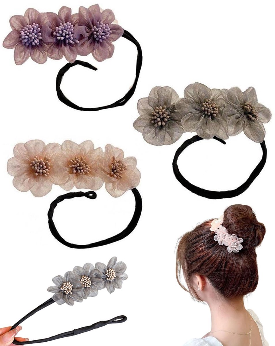 3 stuks knotmaker, magische haarknot, parel bloemen haar knotmaker, dames donut haar knotmaker, magische haarknotmaker voor dames, haarknot vormerset voor kinderen meisjes vrouwen