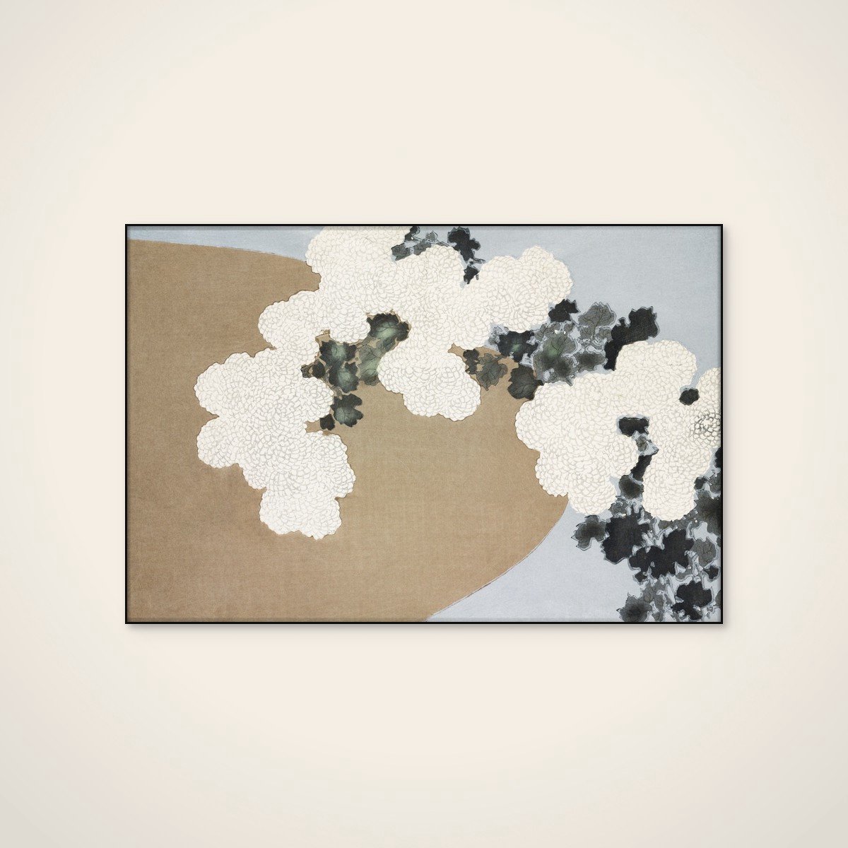 Akoestisch schilderij - 120 x 80 cm - Blossom From Momoyogusa van Kamisaka Sekka - Botanische wanddecoratie - zwart textielframe