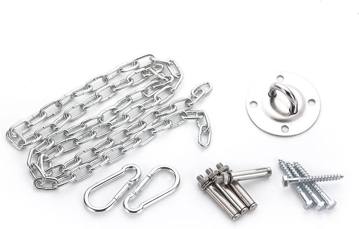 Hangmat Haak Set - Stoel Ophanging - Ontspannen Buiten - Roestvrij Staal - Tot 136kg - Zilver