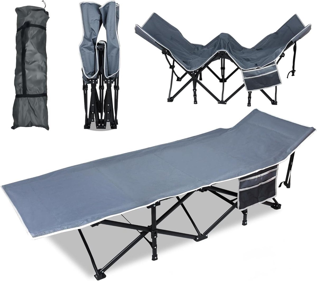 Veldbed - Campingbed Opklapbaar - Outdoor Reizen - Extra Breed 250kg - 188x62cm - Zwart
