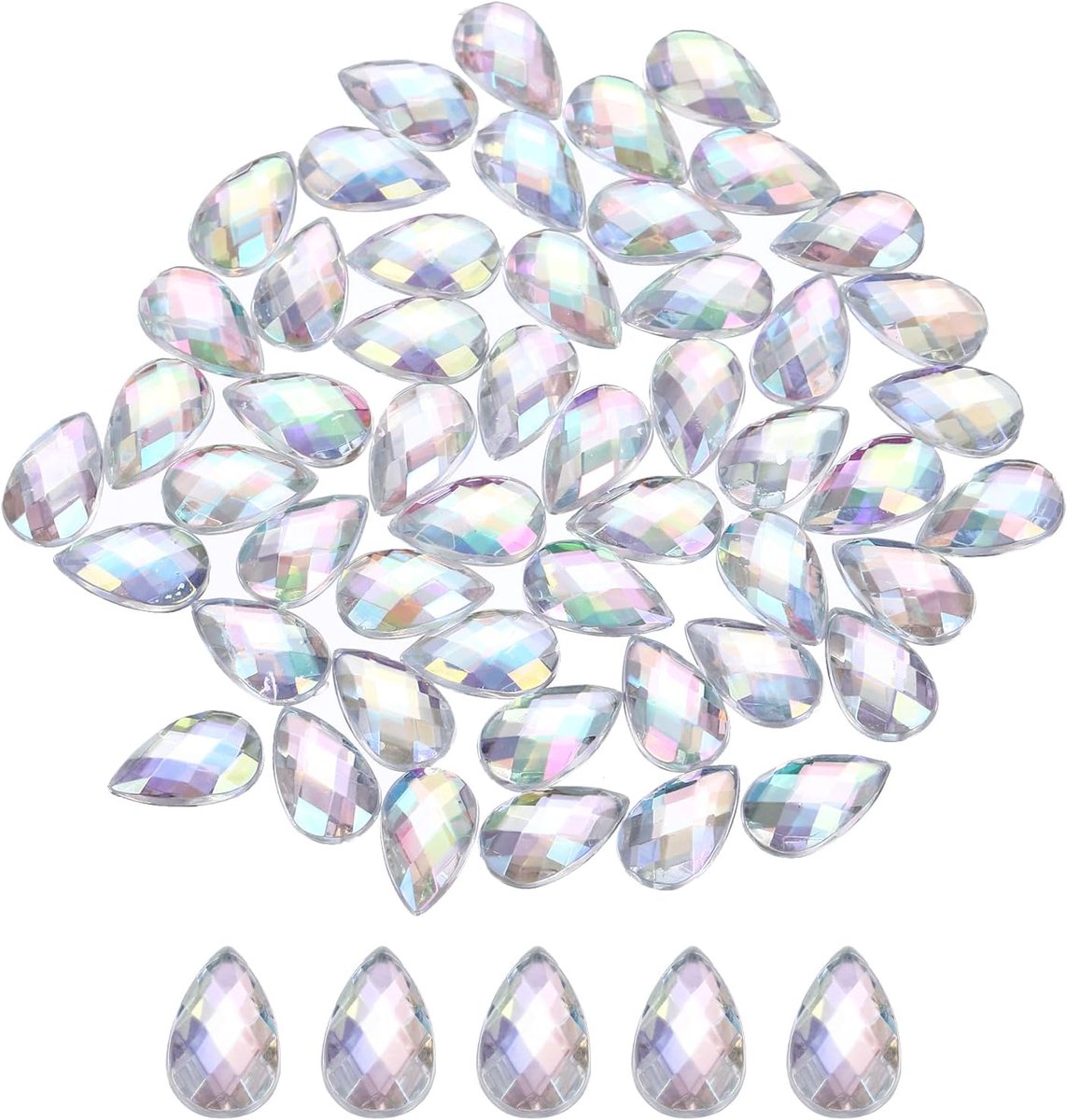 Acryl strass-steentjes met platte onderkant, 6 x 10 mm, voor doe-het-zelf knutselen, kralen, bruiloft, feest, gezichtsbeschildering, sieraden, lichtwit, 200 stuks