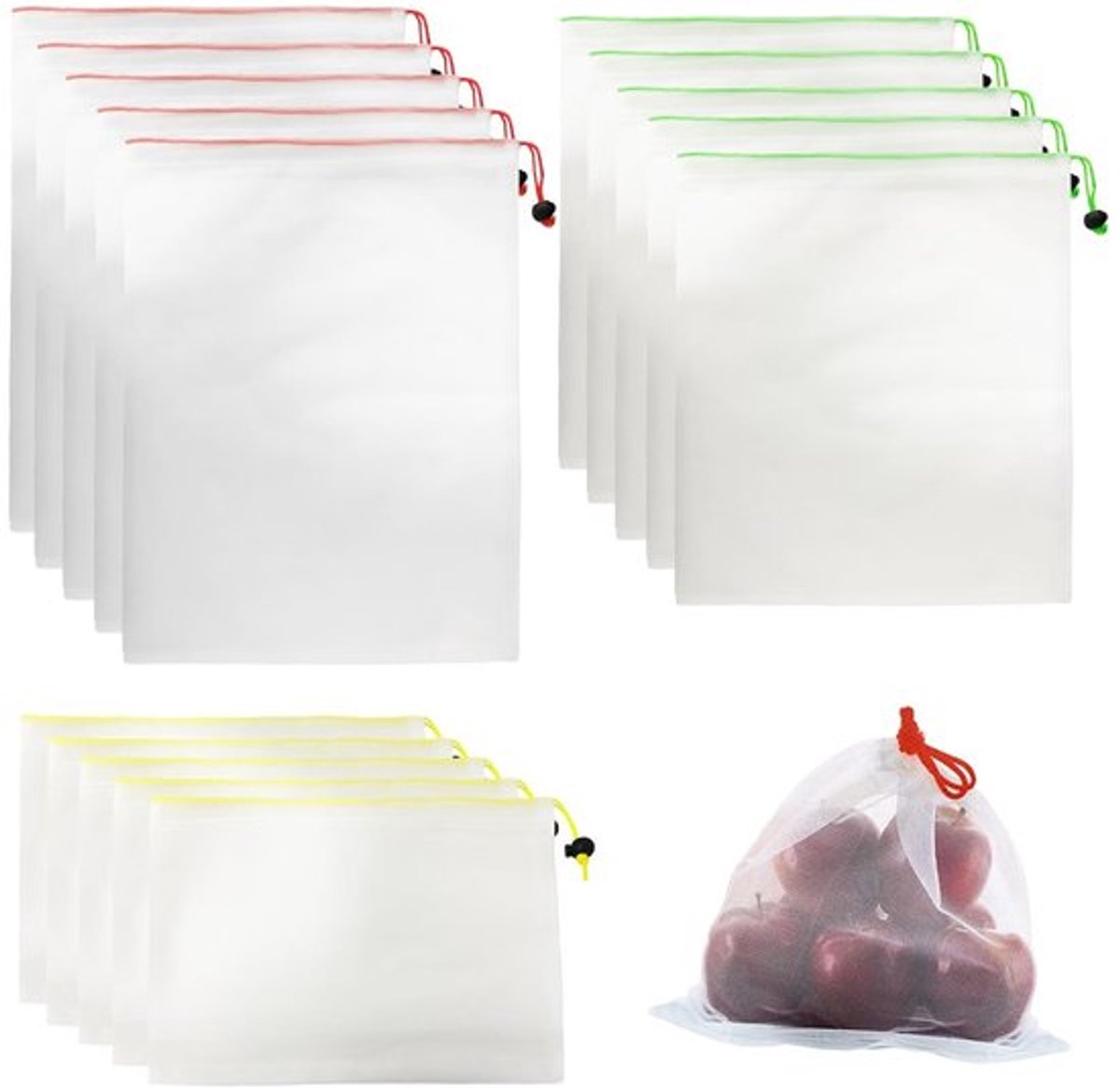 Dailygoody - Opbergzakken - Herbruikbaar - 15 stuks - Witte en