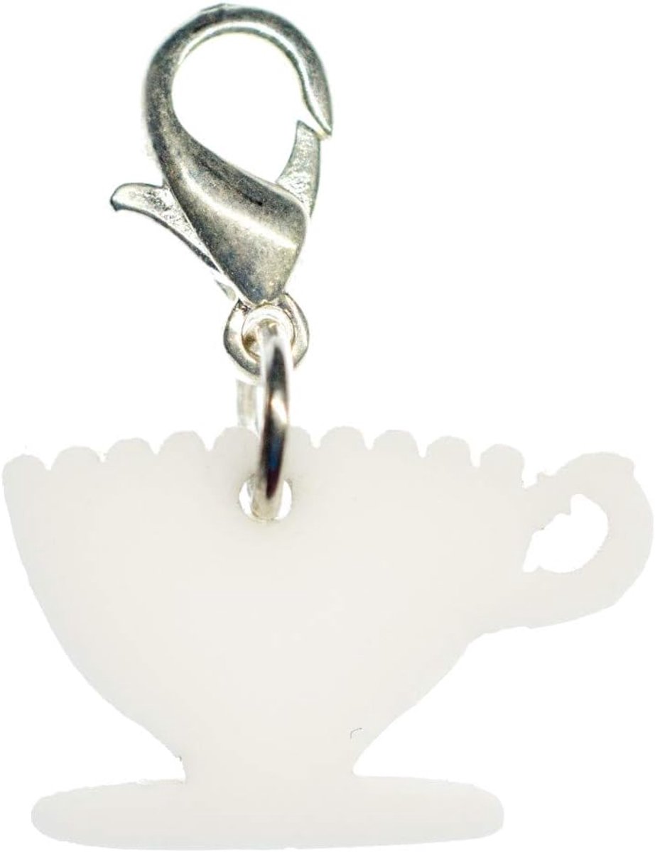 Koffiekop charm koffiekop acrylglas wit - handgemaakte modesieraden I ketting hanger verzilverd - bedelhanger bedelarmband - hanger voor armband, 18mm, Metaal Katoen