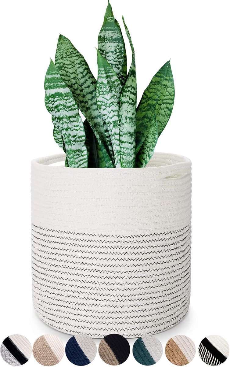 Katoenen Touw Plantenmand voor 11 30 cm Bloempot Vloer Indoor Plantenbakken, Decor Mand voor Planten Opslag Organisator Modern Home Decor (30 cm x 30 cm, Wit)