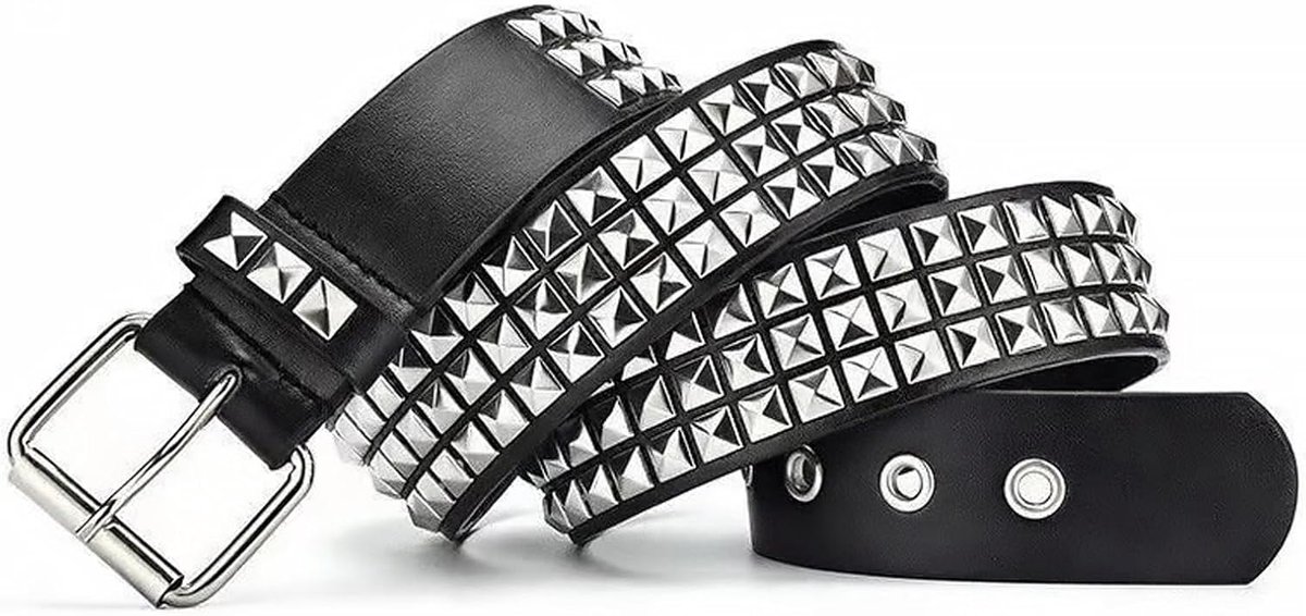 Riem Met Klinknagels, Gothic Lederen Riem, Metalen Punk-Rock-Klinknagelriem, Punk-Leren Riem Voor Jeansbroek, Rockwear (Zwart), Zwart, L