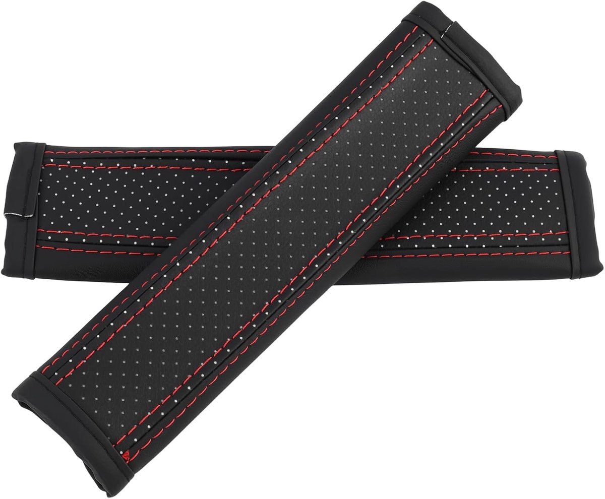 auto voor kinderen en volwassenen, zachte veiligheidsgordelbekleding van microvezelleer, bescherming voor nek en sleutelbeen - 2 stuks in rood voor auto, vrachtwagen, SUV, caravan