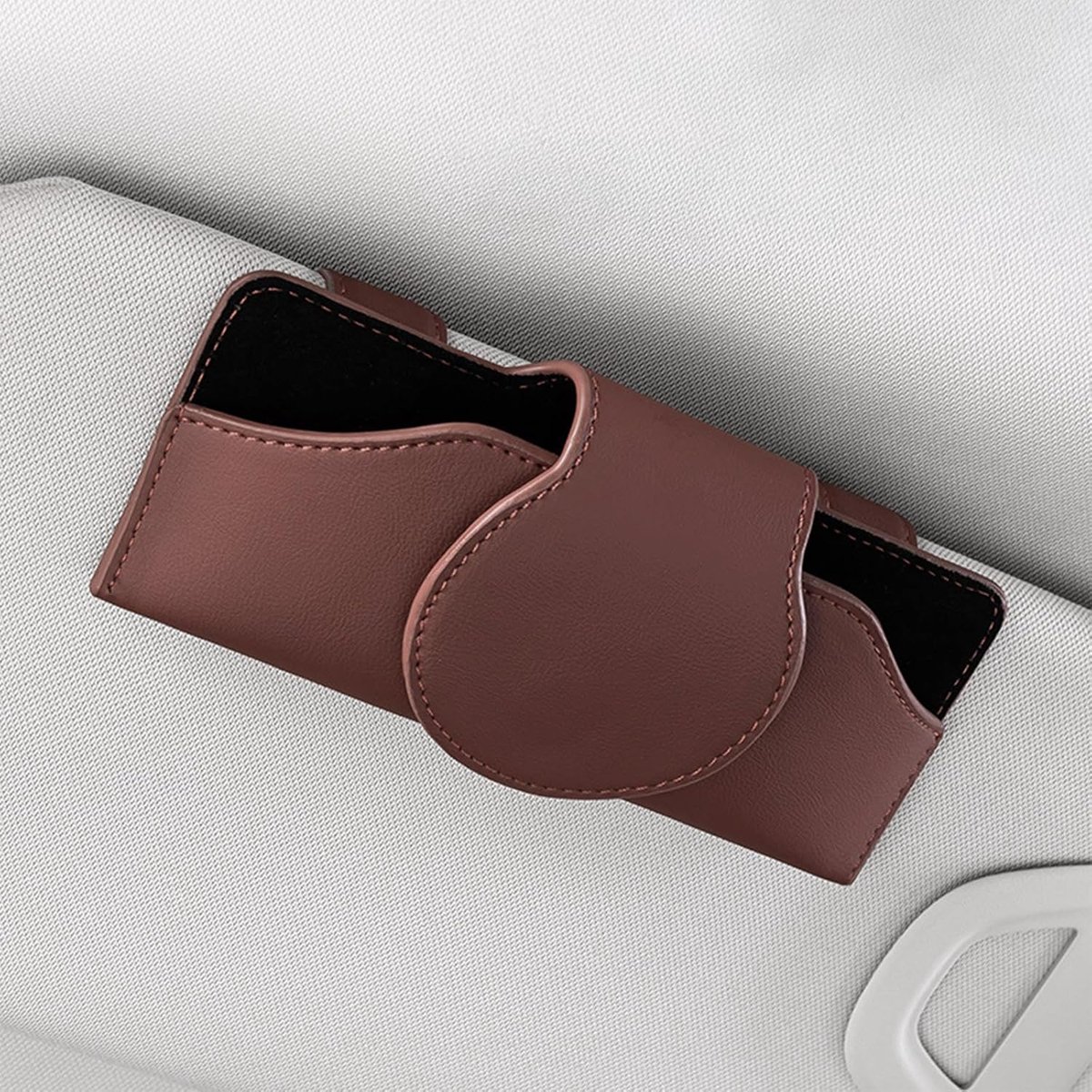 Brillenetui voor de auto, lederen zonnebrilhouder voor de auto, brilhouder, zonneklep met magneetsluiting, wijnrode zonneklep, organizer, voor zonneklep of andere gebieden